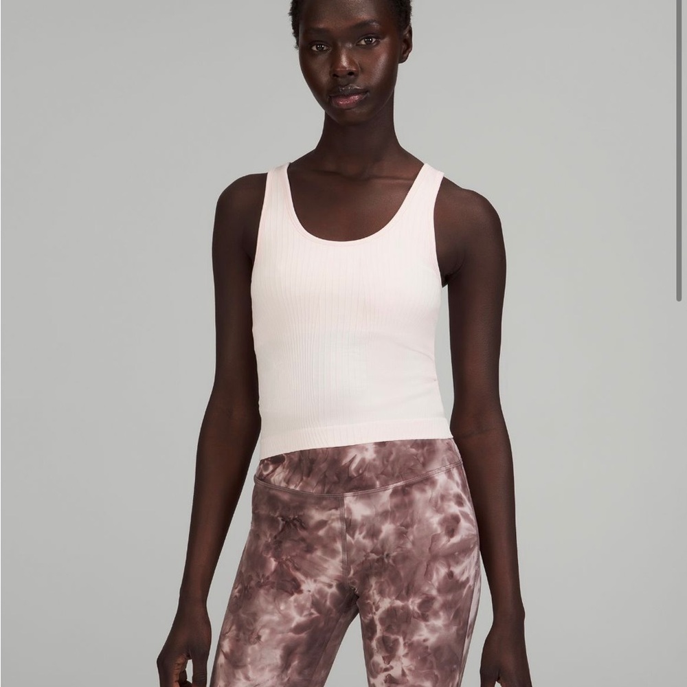 Lululemon Ebb to Street Cropped Tank Top - Rib Map Strawberry Milkshake / White